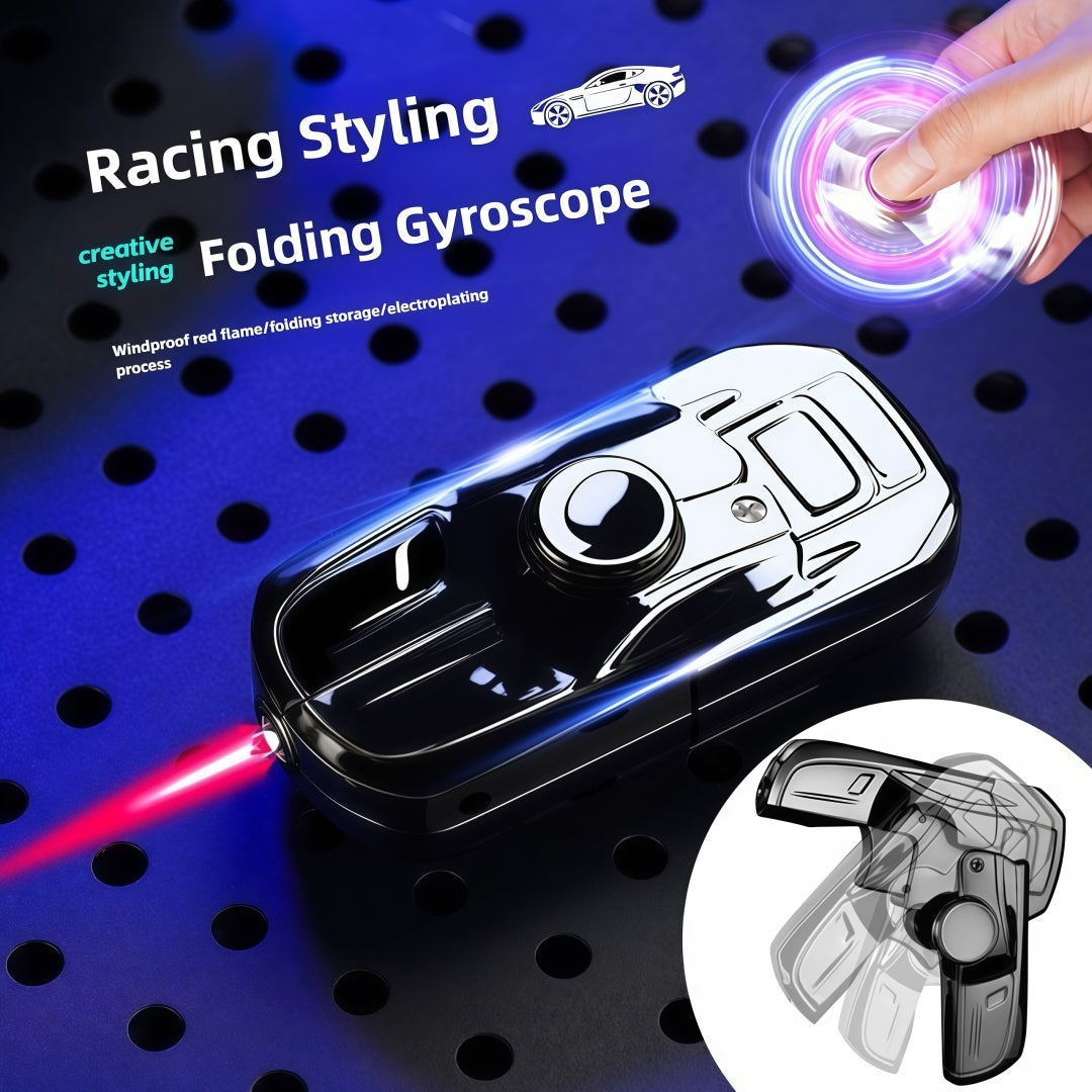 Windproof Refillable Lighter Gyro Racer Design Collapsible Butane Gas Lighter with Travel-friendly Case for Outdoor Camping Hiking Daily EDC Cool Novelty Lighter Gift No Gas Included