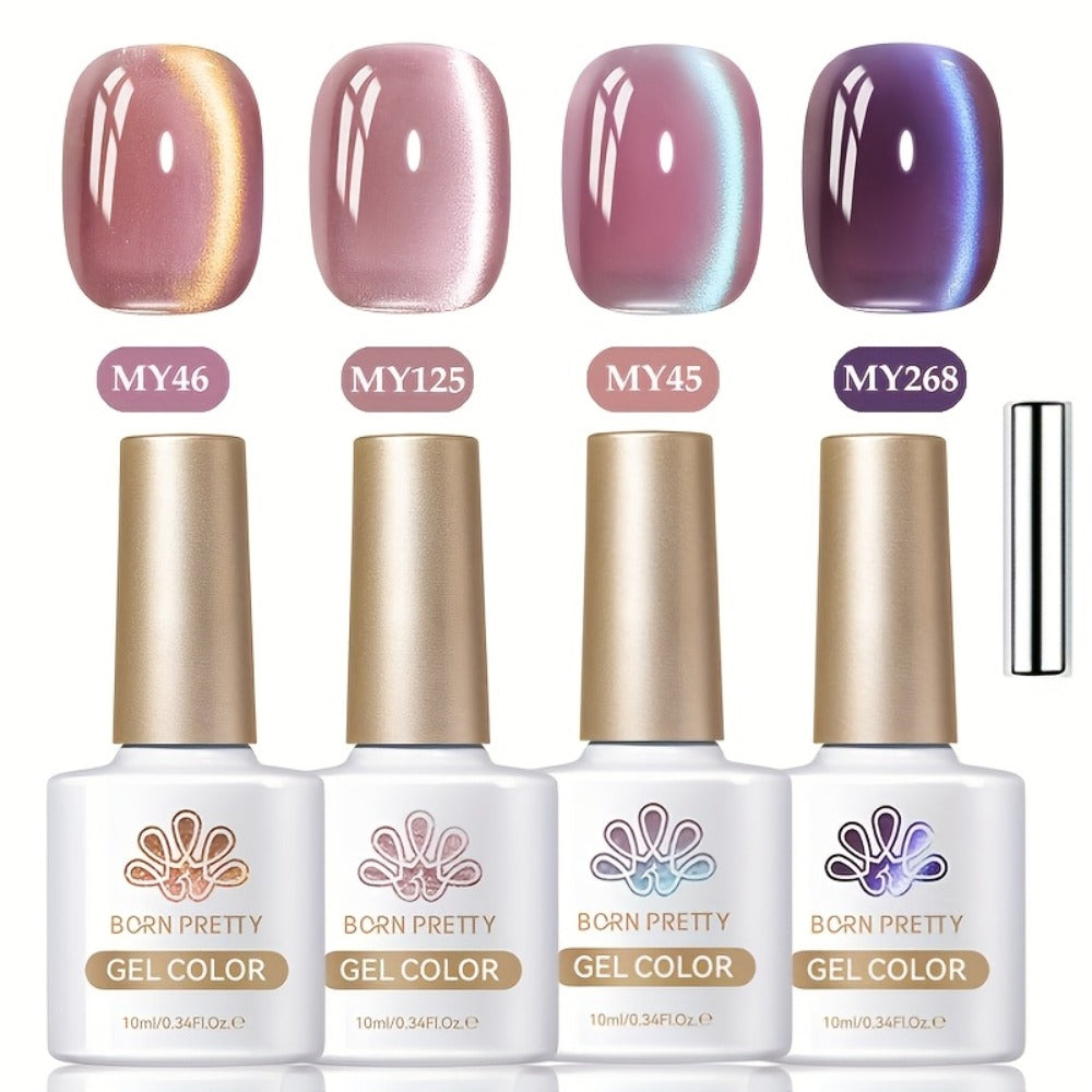 Cat Eye Gel Polish Set 4pcs Hyacinth Purple Jelly Glass — Magnetic Soak-Off UV LED Gel Nail Polish Shiny Reflective Finish for Salon & Home Nail Art Women, 10ml Each Bottle - product image