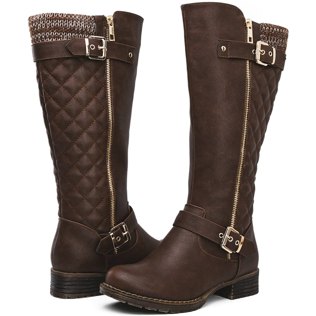 Women's Grey Quilted Knee-High Fall Winter Fashion Riding Boots 9M