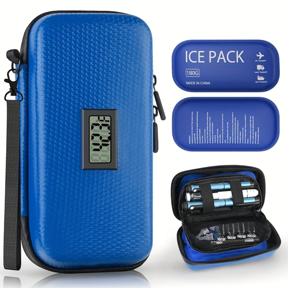 Insulin Cooler Travel Case 24 Hour Refrigerated Medication Case Temperature Display Wristband 2 Reusable Ice Packs Diabetic Insulin Pen Cooler Black Blue - product image