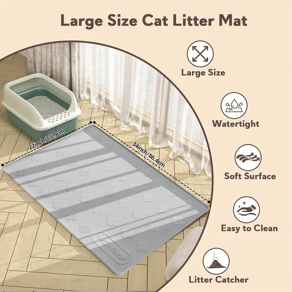 Cat Litter Mat XXL Silicone 34x22 Inch – 3-in-1 Waterproof Non-Slip Litter Trapping Mat with Raised Edges Hassle-free Clean Foldable Pet Feeding Floor Protector - product image 5