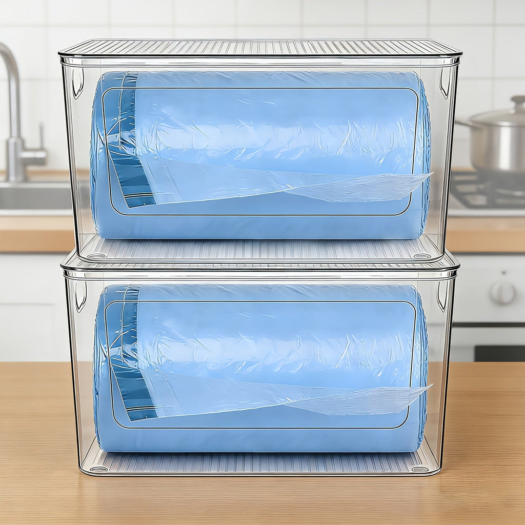 Trash Bag Dispenser 2 Pack – Clear Stackable Garbage Bag Holder for 13/30/33 Gallon Bags, Under Sink Organizer, Locking Lid, Anti-Slip, Kitchen Pantry Laundry Room Cabinet Storage - product image 7