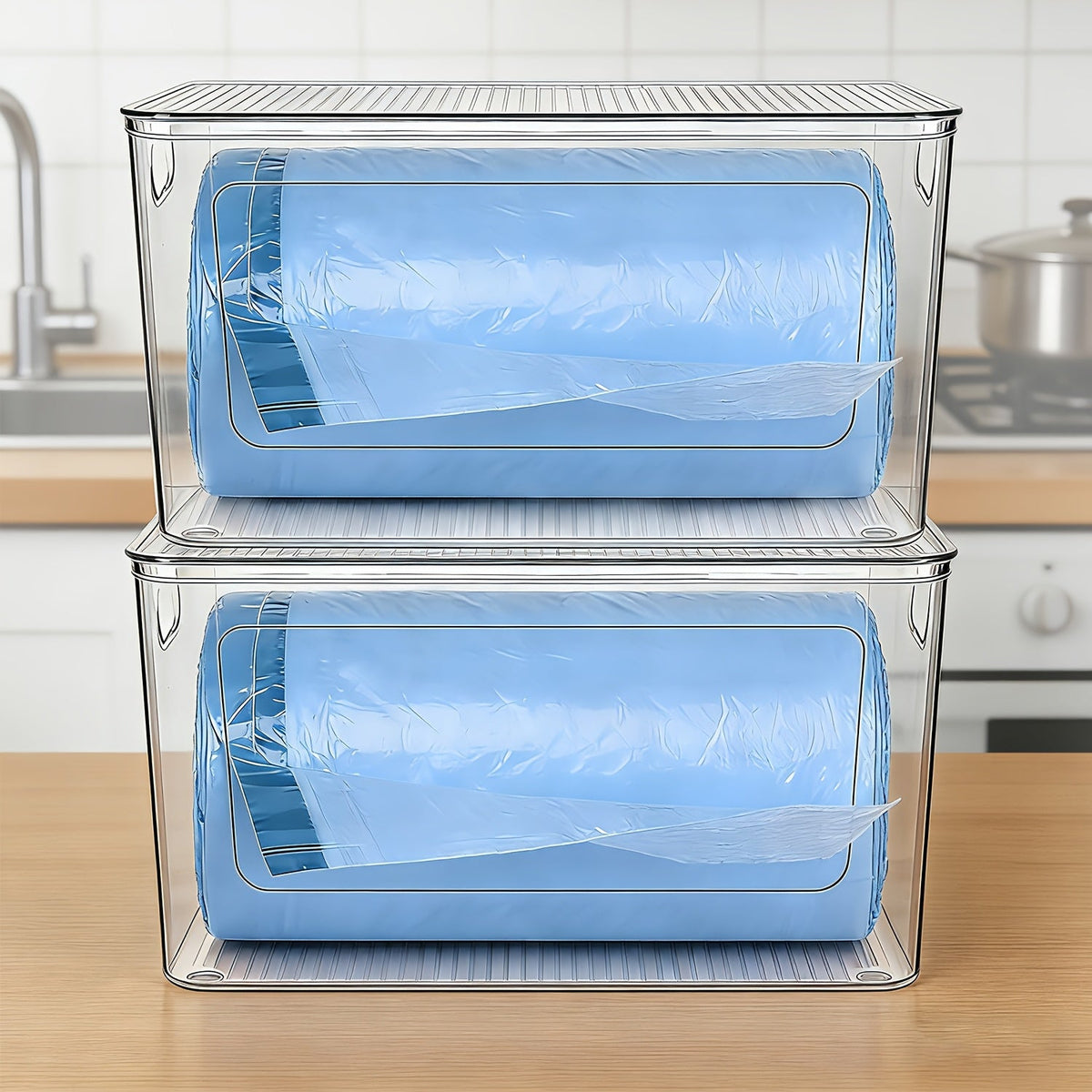 Trash Bag Dispenser 2 Pack – Clear Stackable Garbage Bag Holder for 13/30/33 Gallon Bags, Under Sink Organizer, Locking Lid, Anti-Slip, Kitchen Pantry Laundry Room Cabinet Storage - product image 7