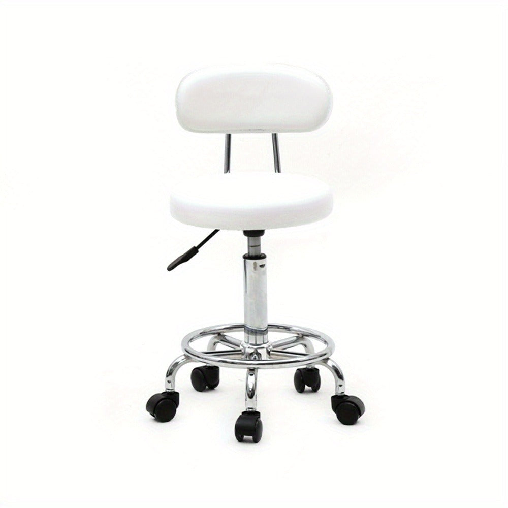 Saddle & Round Salon Stool with Backrest 360-Degree Swivel — Adjustable Height Professional Chair for Salon, Spa, Barber, Kitchen & Bistro, Black & White, 2 Styles - product image