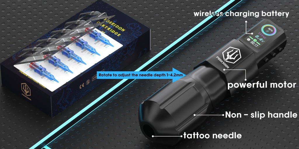 Tattoo Kit Complete Wireless with LCD Screen - POSEIDON LTK08 Battery Pen 20 Needles 11 Inks 6H Runtime Practice Skin Transfer Paper Full Tattoo Supplies for Beginners & Profession - product image 13