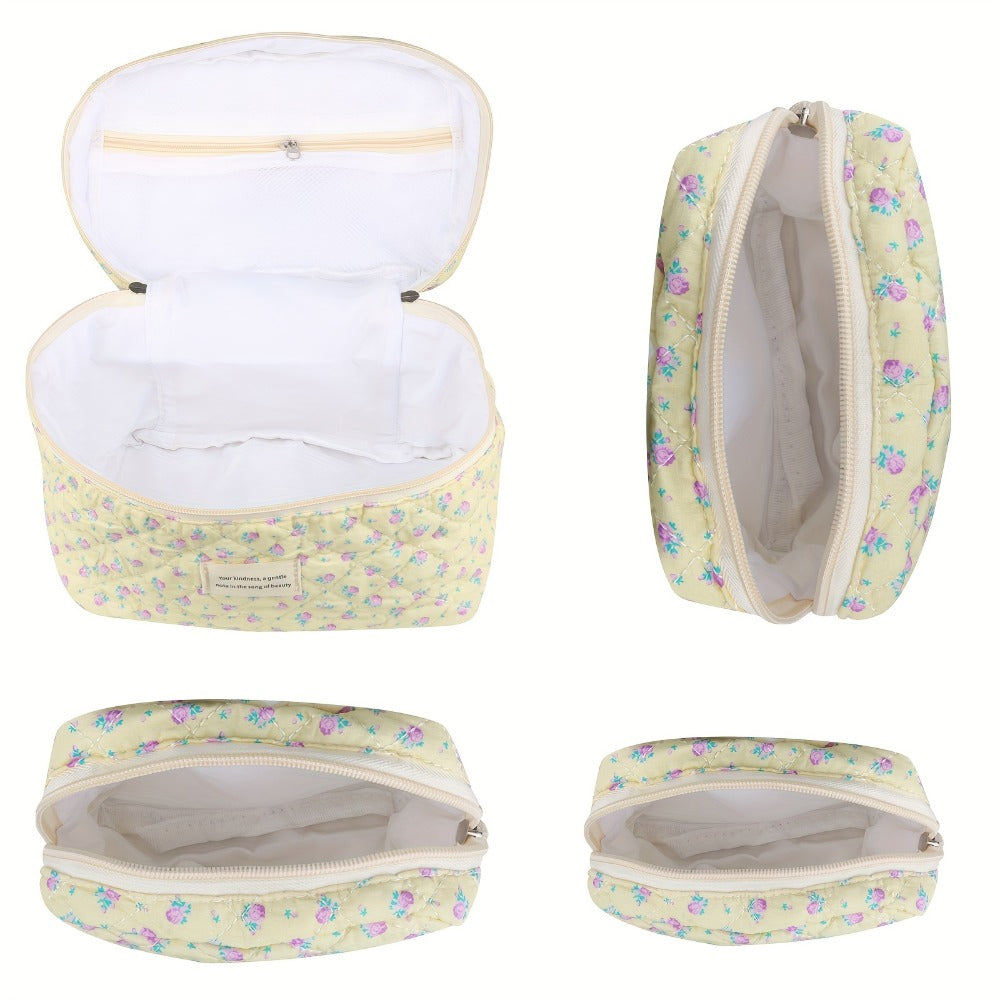Quilted Makeup Bag Set 4-Piece Floral Rose Coquette Aesthetic Premium Cotton Cosmetic Organizer Travel Toiletry Pouch 4 Sizes for Women Girls Vanity Bathroom Gift - product image 2