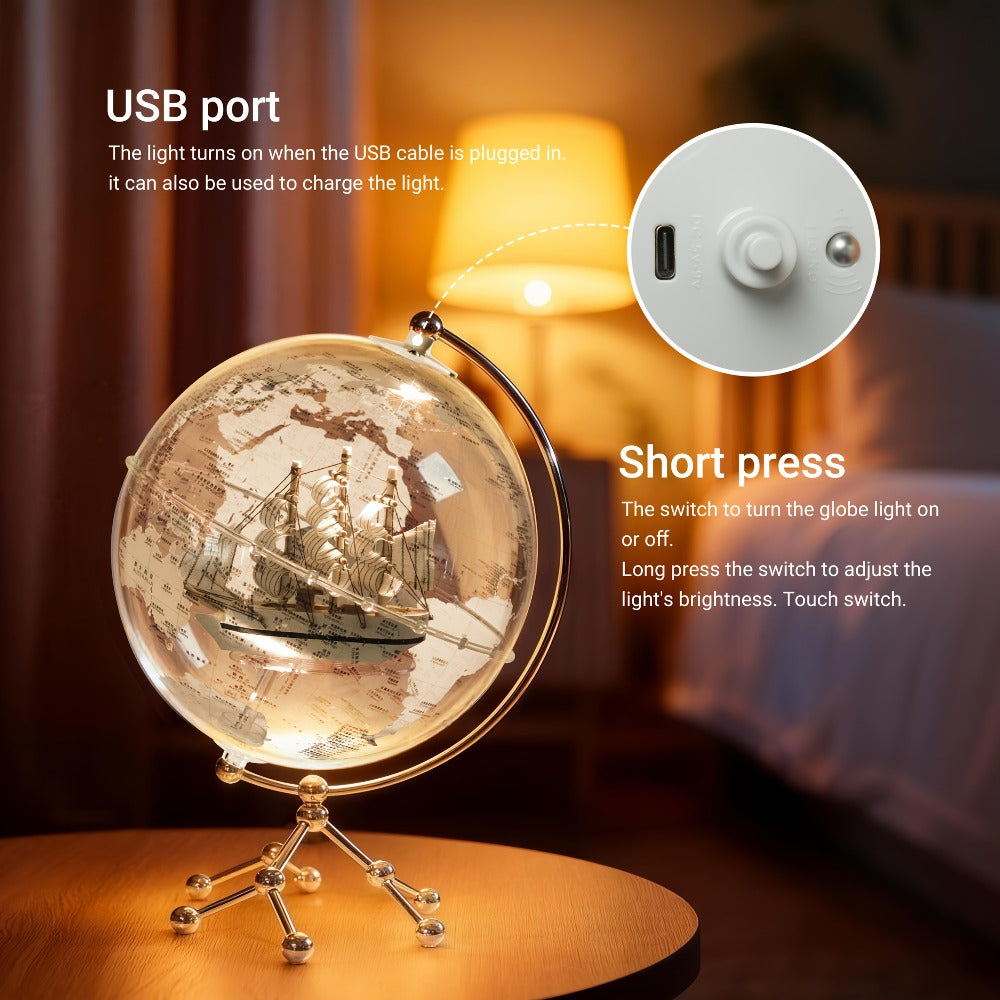 LED Lighted Globe for Kids & Adults 7.87 Inch Clear Acrylic Earth Globe Warm White Light Metal Stand Detailed World Map – Geography STEM Gift – Desktop Bookshelf Home Office Decor