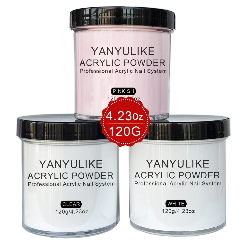 Clear Pink White Acrylic Nail Powder 4oz No Lamp Needed – Polymer Formula for Nail Extensions Sculpting 3D Nail Art Overlays Beginner & Professional System - product image