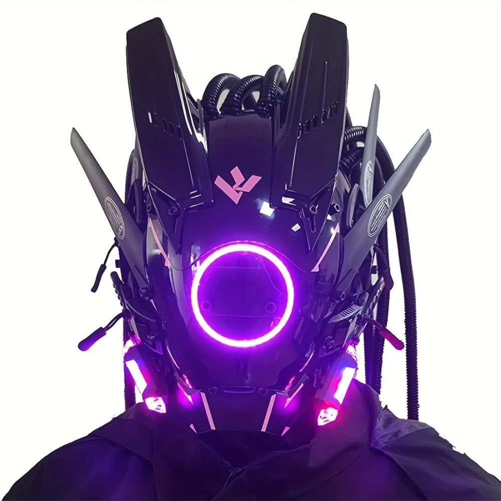 Futuristic Sci-Fi Mechanical Face Mask for Halloween, Cosplay, Music Festival & Rave Party, Blue Green Pink, Free Helmet Included, Adult Gift – LED Cyberpunk - product image 7
