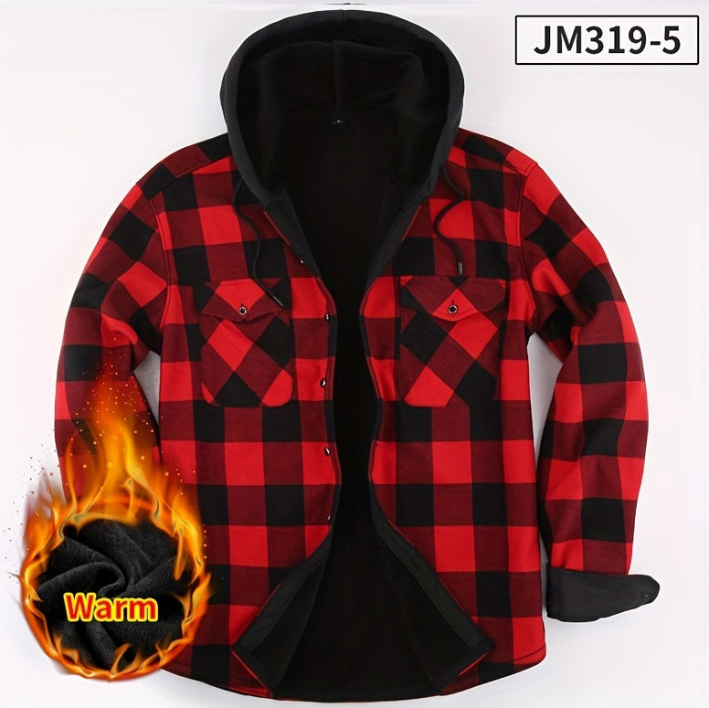Men's Plaid Hoodie - Casual Long Sleeve Polyester 100% with Button Detail, Regular Fit, Slight Stretch, Woven Placket - Autumn and Winter Warm Leisure Sports - product image 15