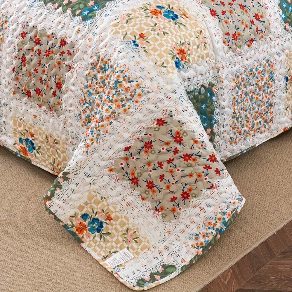 Quilt Set 2 3 Piece Lightweight Floral Patchwork Coverlet Bedding Set with Pillow Shams, Boho Quilted Bedspread for Twin Full Queen King, All Season Soft Cozy Bed Cover Green Blue  - product image 14