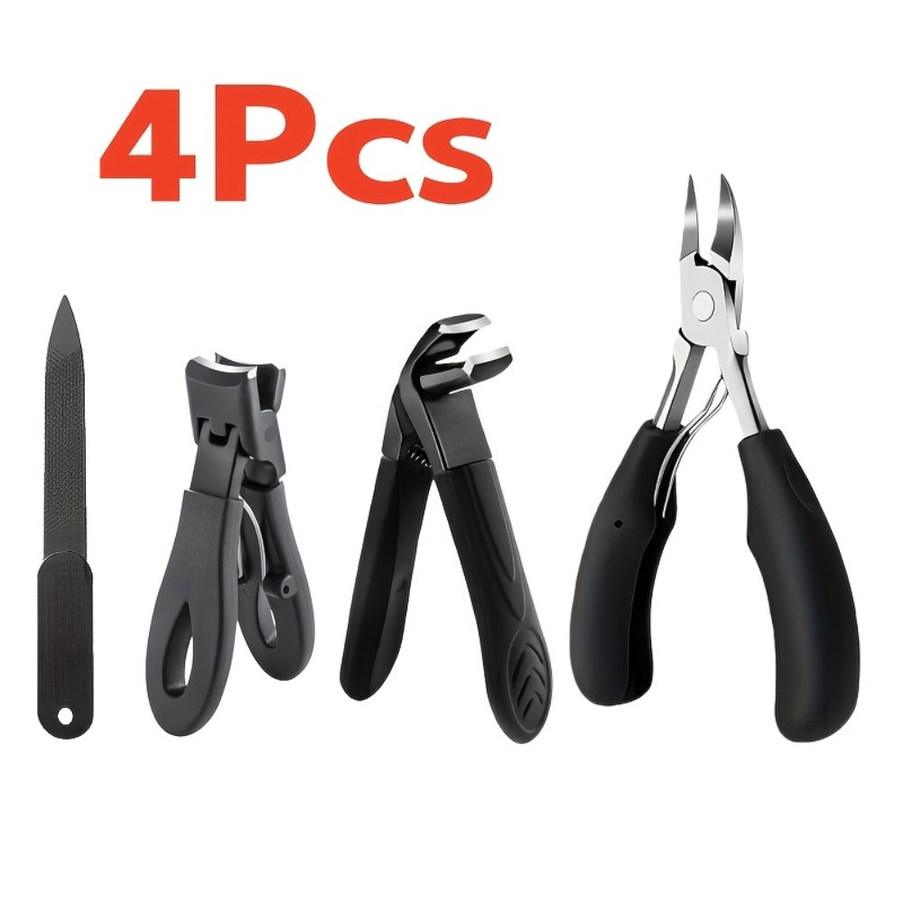 Nail Scissors Set 4pcs for Elderly & Seniors — Extended Handle Curved Blade Anti-Splash Manicure Pedicure Kit, Heavy Duty Professional Home Nail Care with Nail File for Limited Mob - product image