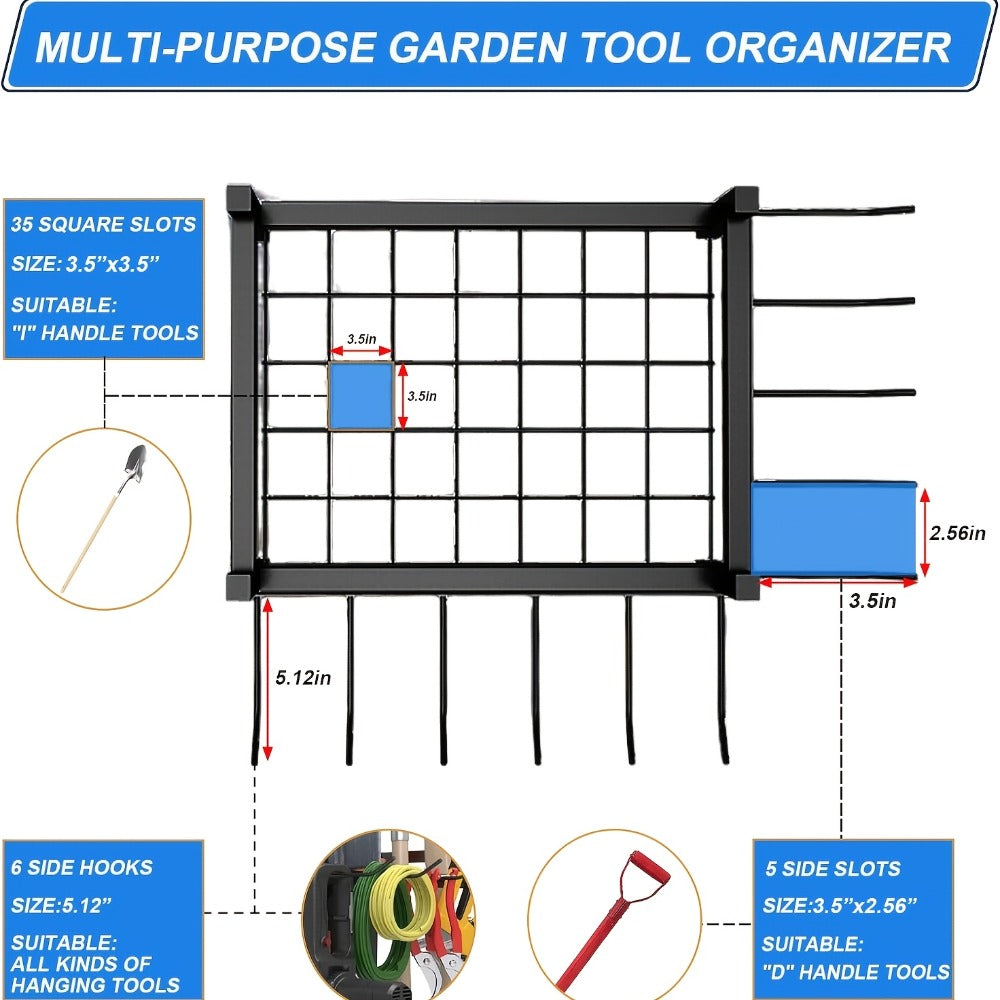 Tool Storage Rack with Storage Bag – Metal Yard Tool Organizer for Garage Holds 35 Long-Handled Tools, Broom, Shovel, Rake Stand Holder, Heavy Duty Freestanding Garden Tool Rack fo - product image 8