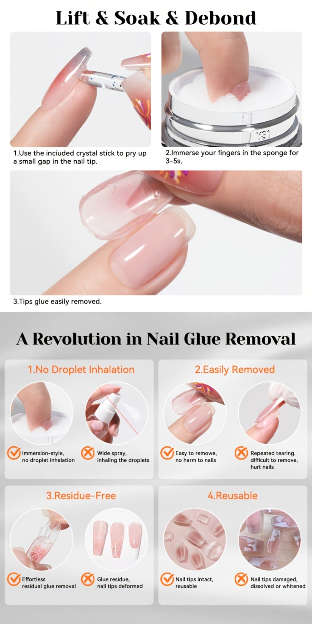 Press On Nail Debonder Remover 80ml — Fast 3-5 Second Soak-Off Liquid for False Tips, Rhinestone Glue Remover, No Damage Easy Dissolve, Professional Nail Care Tool for Women Home S - product image 10