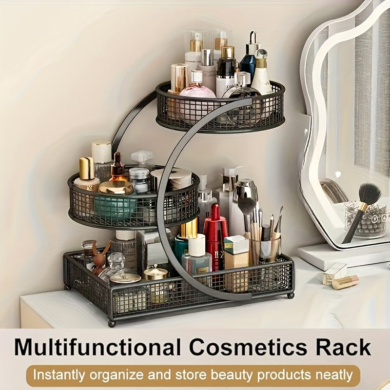 1pc Varnished Metal Cosmetic Organizer - No-Installation Lightweight Makeup Storage Rack, Perfume Organizer, Spiral Design Vanity Countertop Shelf for - product image 5