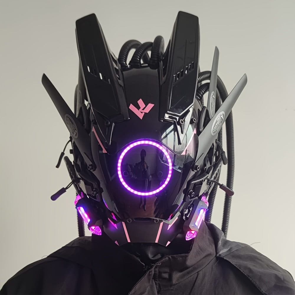 Futuristic Sci-Fi Mechanical Face Mask for Halloween, Cosplay, Music Festival & Rave Party, Blue Green Pink, Free Helmet Included, Adult Gift – LED Cyberpunk - product image 23