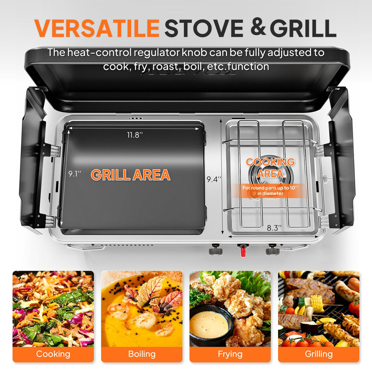 Camping Stove with Oven 2-in-1 – Camping, Backyard & Picnic Cooking – Portable Propane Double Burner 16, 000 BTU & Outdoor Oven Combo with Auto-Ignition & Thermometer