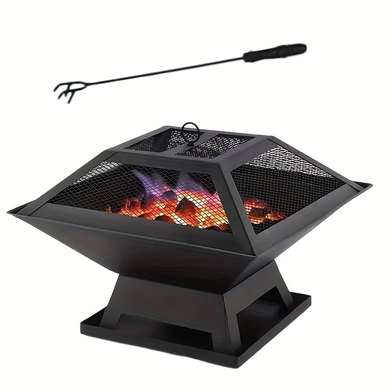 Outdoor Fire Pit 18.5 Inch Heavy Duty BBQ Grill Bowl with Combustion Grate Ash Collector Fireproof Cover Charcoal Hook for Backyard Patio Garden Camping - product image