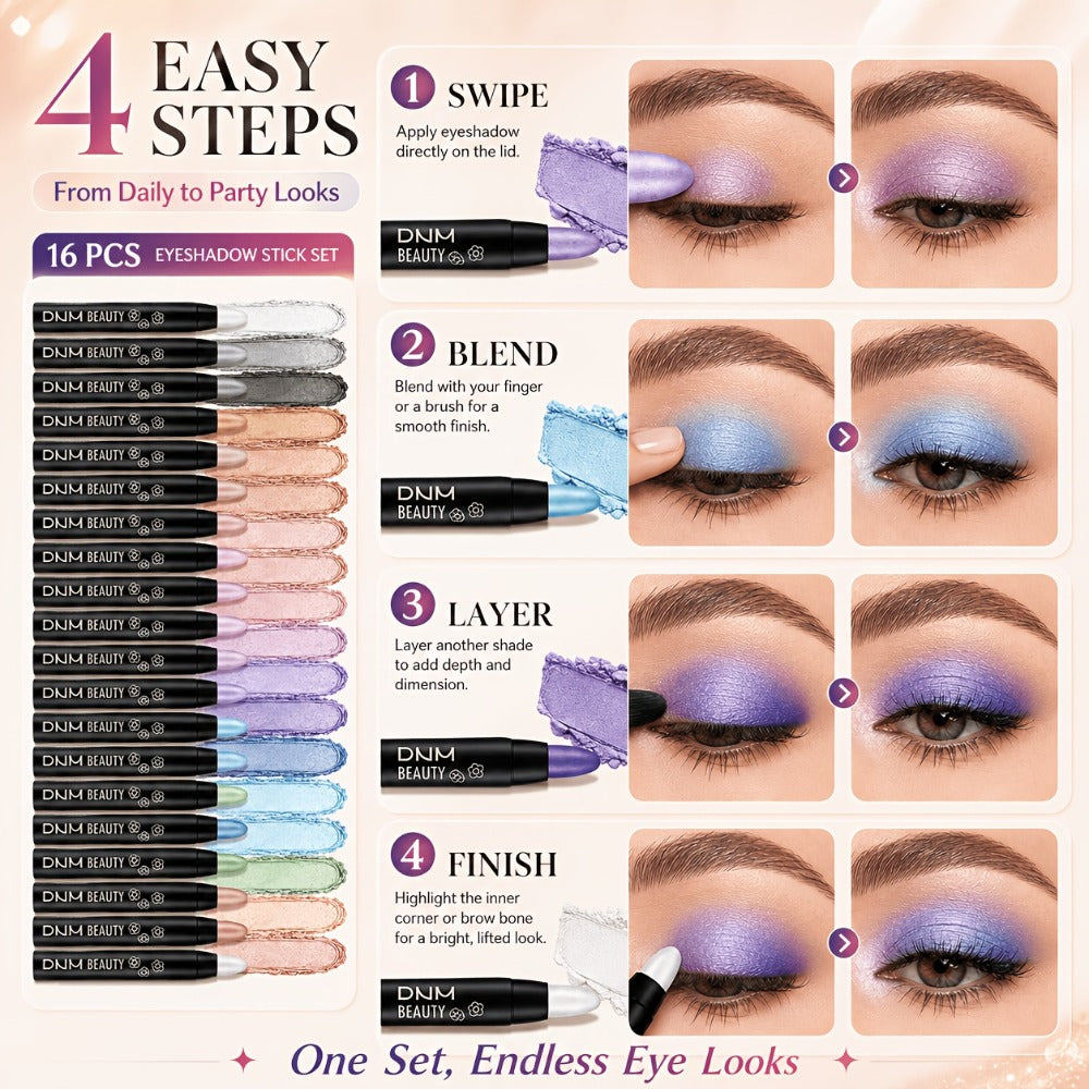 Highly Pigmented Eyeshadow Stick Set 16 Colors Waterproof Matte & Shimmer Eye Makeup Pencil Kit — Blendable Crease-Proof Long-Lasting Eye Crayon for Women Beginners Daily & Glam Lo - product image 6