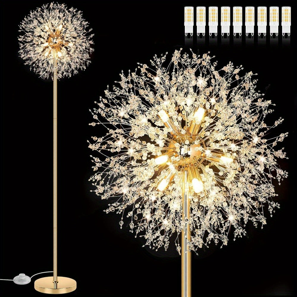 Crystal Floor Lamp Living Room 69 Inch Modern Standing Lamp – 738pcs K9 Crystals, 9 LED Bulbs, Antique Brass & Gold Finish, Tall Pole Light for Bedroom, Office & Mid Century Glam D - product image
