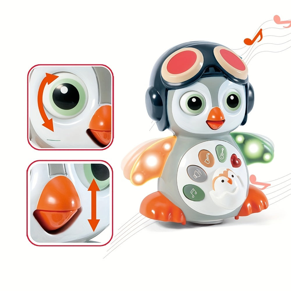 Infant Tummy Time Learning Toy, Sensory Light Up Musical Toy for Babies 6-12 Months, Easter Basket Stuffer & Baby Gift – Interactive Dancing Penguin Baby Toy with Music, Lights & Crawling Motion