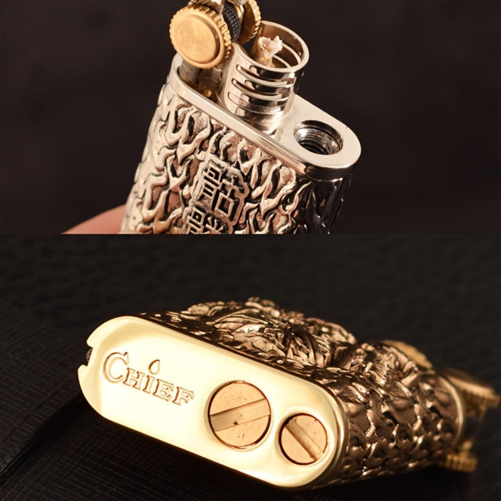 Kerosene Lighter 2-in-1 Permanent Match Flint Wheel Refillable – Golden Windproof Pocket Lighter with Built-In Match Strike, Unique Gift for Men, Father’s Day & Outdoor Use - product image 4
