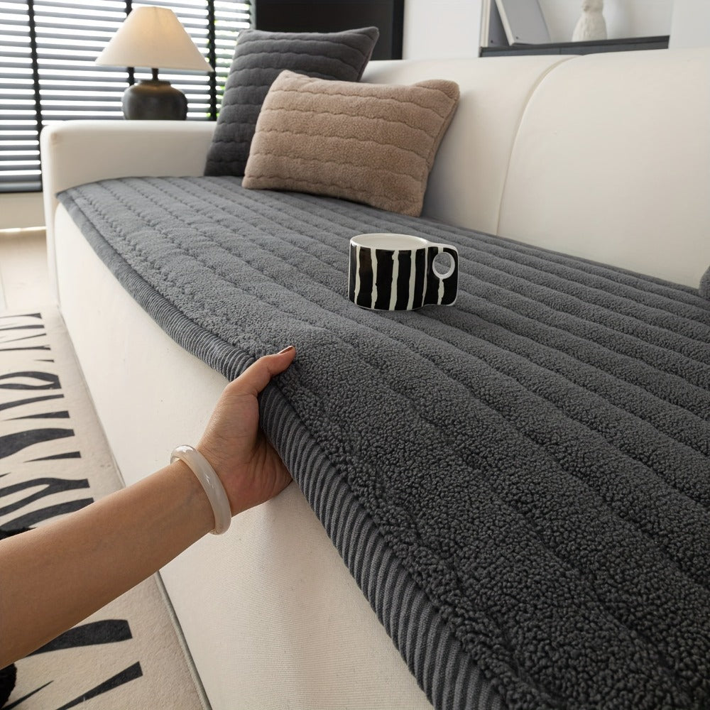 Plush Sofa Cover Bohemian Style Thickened Short Plush Non-Slip Machine Washable Pet Friendly Sofa Slipcover for Living Room Bedroom Office - Armrest Pad to 4 Seater - product image