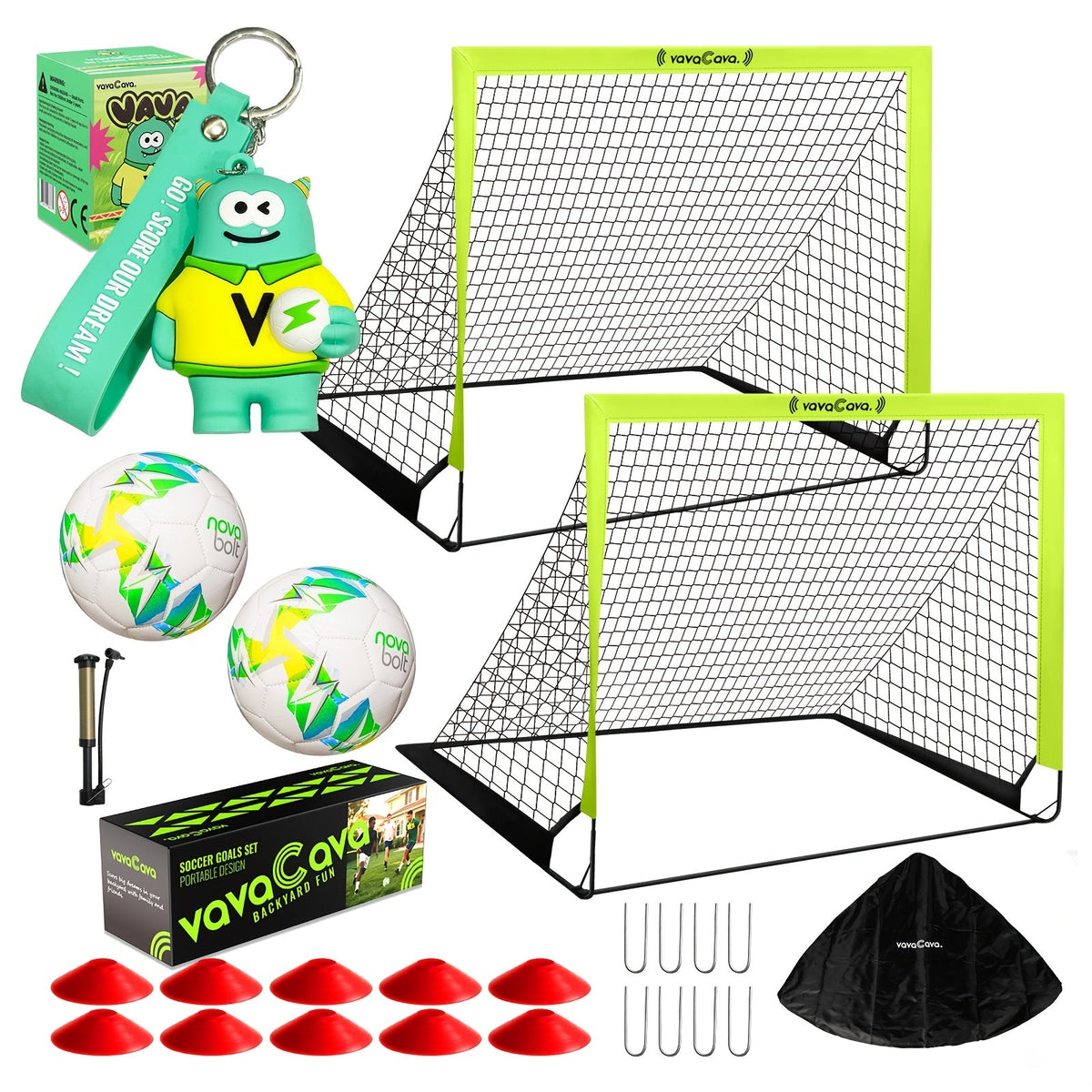 Pop-Up Net, 2 Balls, Pump & Carry Bag, Indoor Outdoor Backyard | VavaCava Travel-friendly Soccer Goals 2-Pack 4'x3' - product image 3