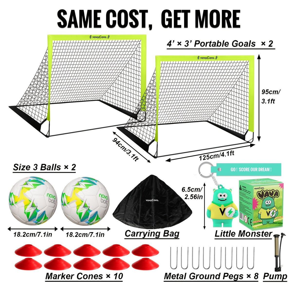 Pop-Up Net, 2 Balls, Pump & Carry Bag, Indoor Outdoor Backyard | VavaCava Travel-friendly Soccer Goals 2-Pack 4'x3' - product image 4