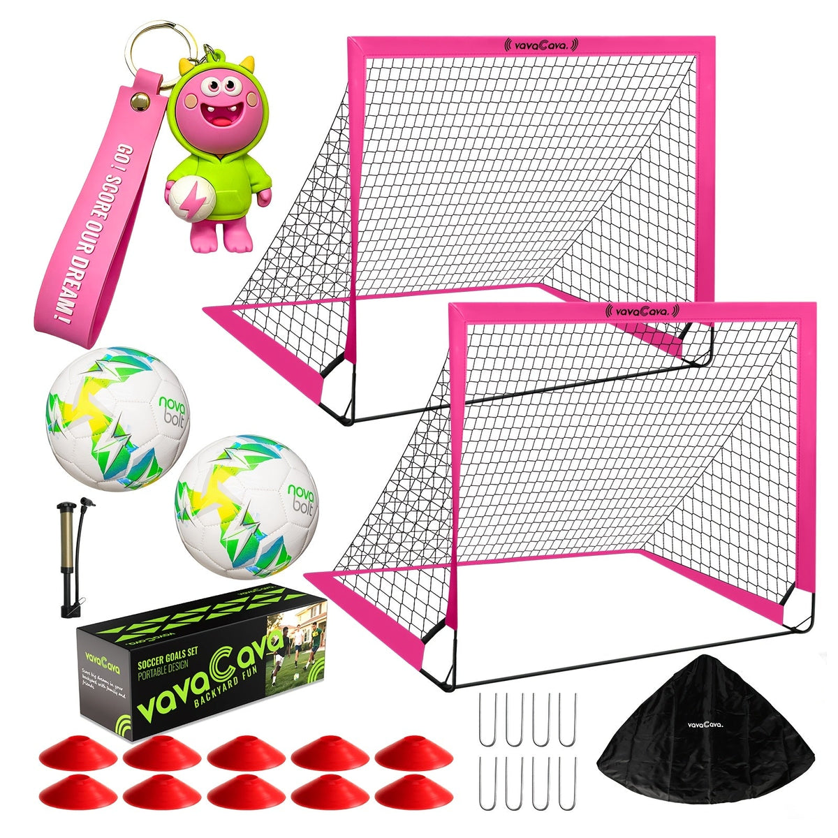 Pop-Up Net, 2 Balls, Pump & Carry Bag, Indoor Outdoor Backyard | VavaCava Travel-friendly Soccer Goals 2-Pack 4'x3' - product image 2