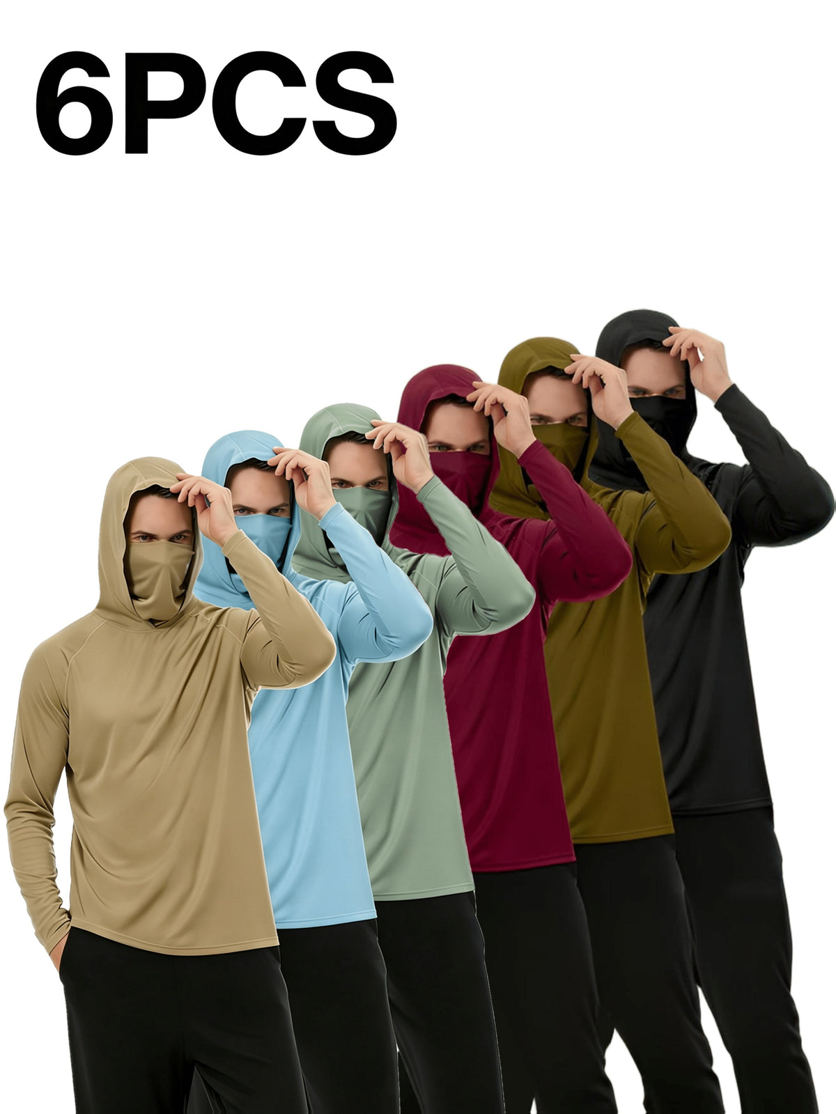 6pcs Men's Fashion Hoodie Set with Built-in Mask Trendy Style Lightweight Comfort, Quick-Dry Breathable 2026 Valentine's Day Gift - product image