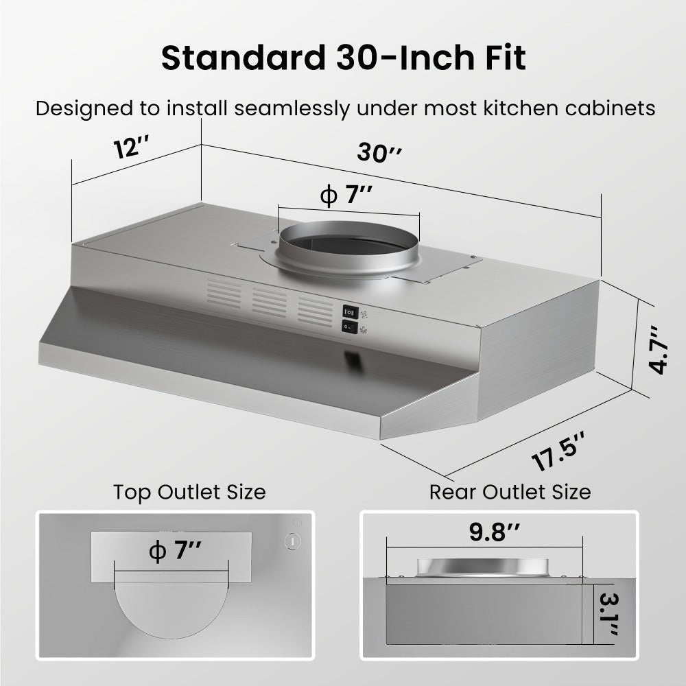 Range Hood 30 Inch Under Cabinet 350 CFM Ducted Ductless Convertible Kitchen Vent Hood with LED Light 2-Speed Exhaust Fan Stainless Steel Black White - product image 12