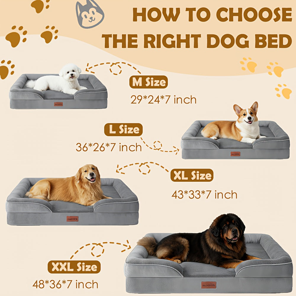 Orthopedic Dog Bed with Removable Washable Cover – High-Density Foam Dog Sofa Couch Bed, 4-Sided Bolster, Nonskid Bottom, Soft Flannel Lining, Available in M - product image 2