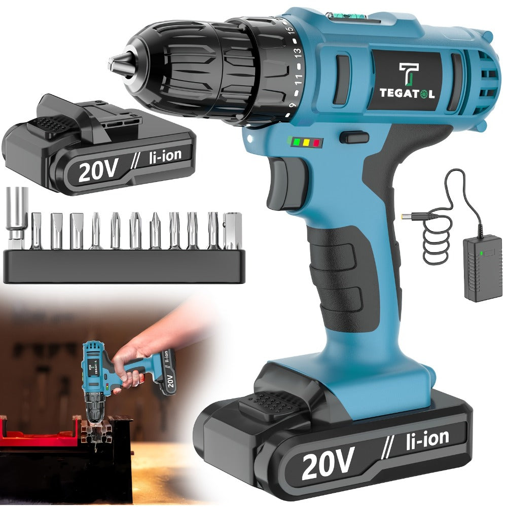 20V Cordless Drill Set Impact Power Drill 3/8 Inch Keyless Chuck 18+3 Clutch 45Nm Max Torque 2-Speed Work Light 2.0Ah Battery Fast Charger 136 148 PCS Kit - product image 14