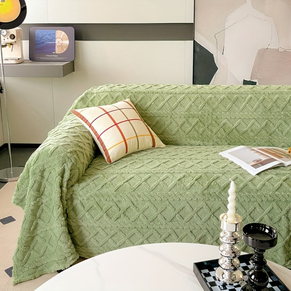 Velvet Sofa Cover Bohemian Jacquard Slipcover Soft Polyester Non-Slip Washable Pet Friendly Fits 3 4 Seater Sofa Couch for Living Room Bedroom - Green Blue Coffee Brown Dark Gray B - product image 3