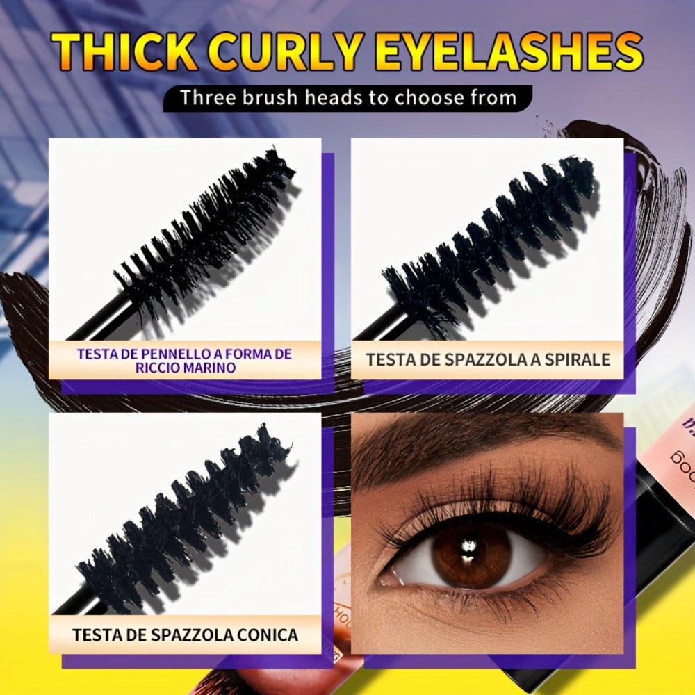 Waterproof Mascara Set 3 Piece — Lengthening Volumizing Curling Lash Mascara with Sea Urchin Spiral Conical Brush Heads, Long-Lasting Smudge-Proof Sweatproof Eye Makeup for Women - product image 4