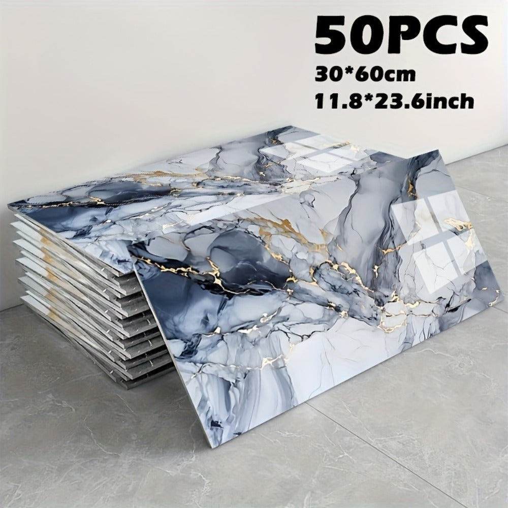 Peel and Stick Marble Tile Stickers – Self Adhesive Foam Wall Tiles for Bathroom Kitchen Office Bohemian Home Decor (50/100pcs, White/Gray/Black/Blue Gold) - product image 13
