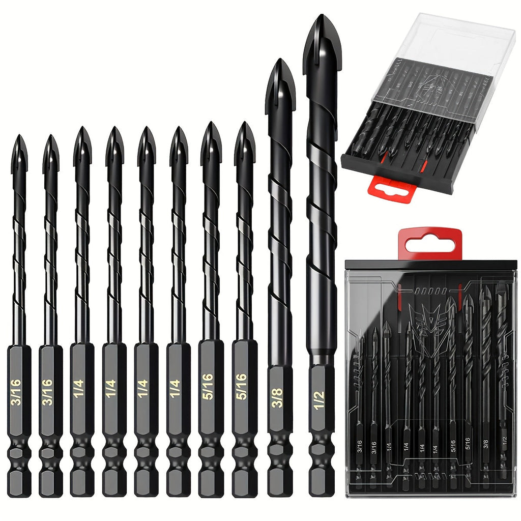 Masonry Drill Bits Set 10pcs – Tungsten Carbide Tip Drill Bits for Tile, Brick, Glass, Ceramic, Concrete, Plastic & Wood | Multi-Material Heavy-Duty Drill Bit Kit for Home Improvem - product image 10