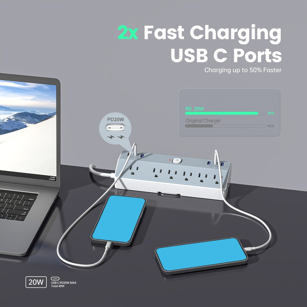 Desk Clamp Power Strip 12-in-1 Surge Protector with 6 Outlets 4 USB-A 2 USB-C PD 20W 40W Fast Charging Desktop Mount Flat Plug for Home Office Tabletop - product image 5