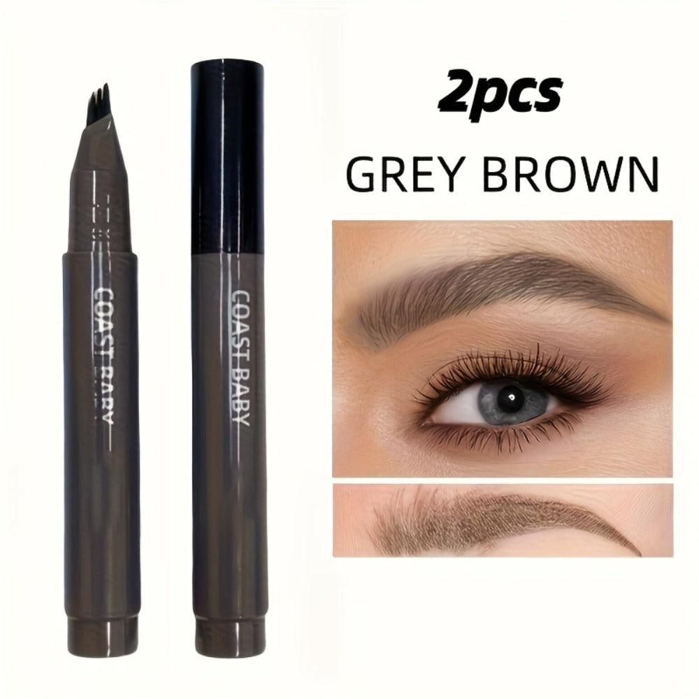 Eyebrow Pencil 2-Pack Multi-Fork Tip Waterproof — 4 Shades Natural Hair Stroke Effect Brow Pen Smudge-Proof Long-Lasting Microblading Look Hairline Filler for Sparse Brows Beginner - product image 7