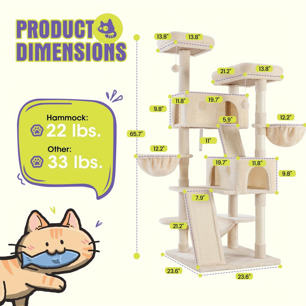 Cat Furniture with Sisal Scratching Posts, Plush Perches, Hammock, Basket & Corner Condo Cave, Hanging Toys & Climbing Ramp, Multiple Sizes & Colors | Cat Tree - product image 15