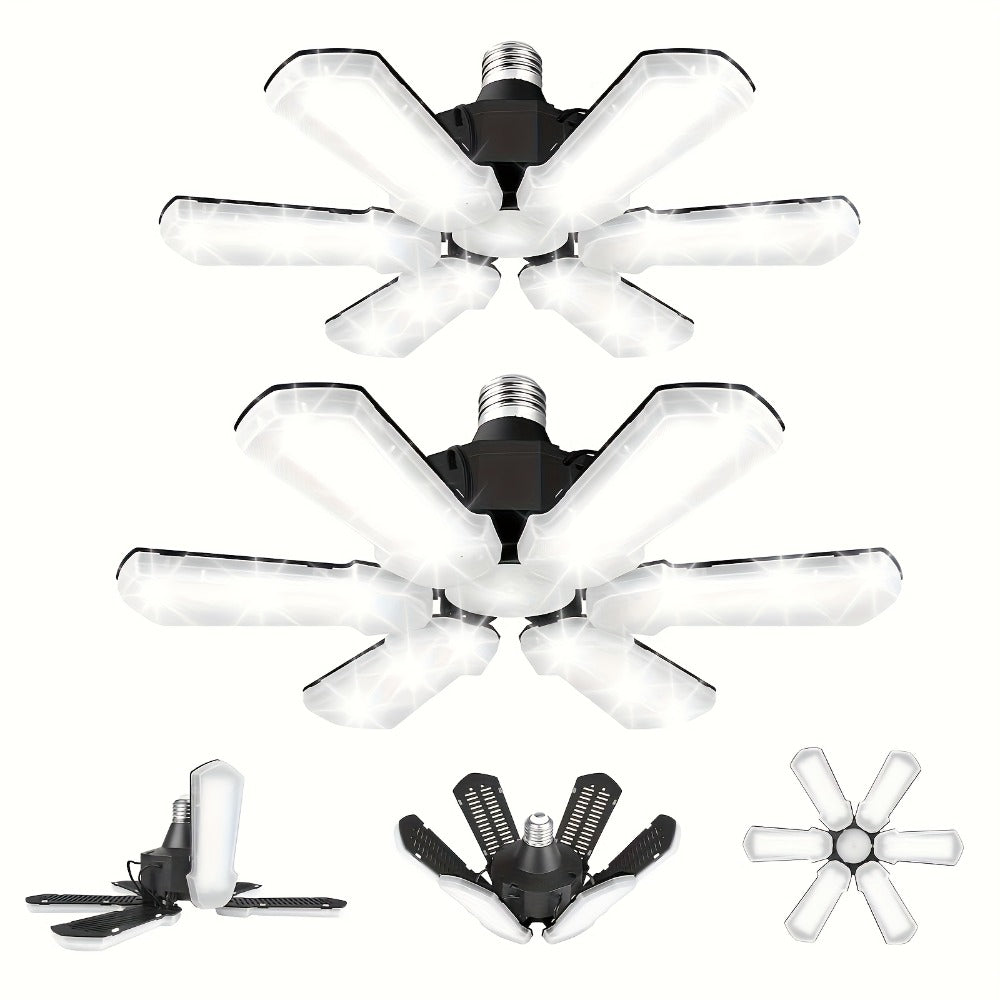 LED Garage Lights 25000LM Deformable – 250W Equivalent E26/E27 Screw-In Ceiling Shop Light with 6+1 / 8+1 Adjustable Panels for Garage, Basement, Attic & Warehouse (1, 2 or 4-Pack) - product image 5
