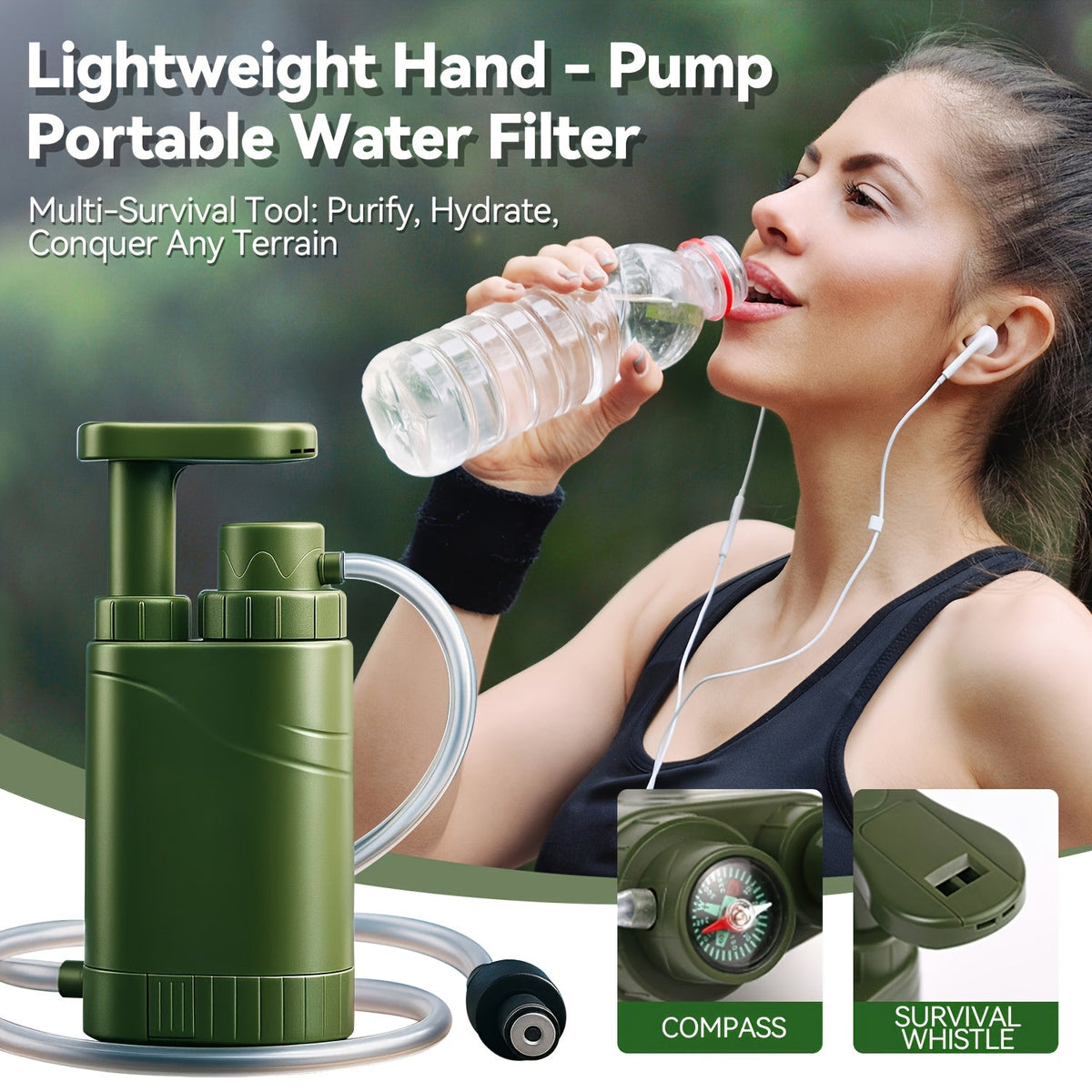 Portable Water Filter Pump for Camping & Hiking – 0.01 Micron 4-Stage Filtration, Replaceable Carbon Filter, ABS Material, Survival Water Purifier for Backpacking, Emergency & Outdoor Adventures