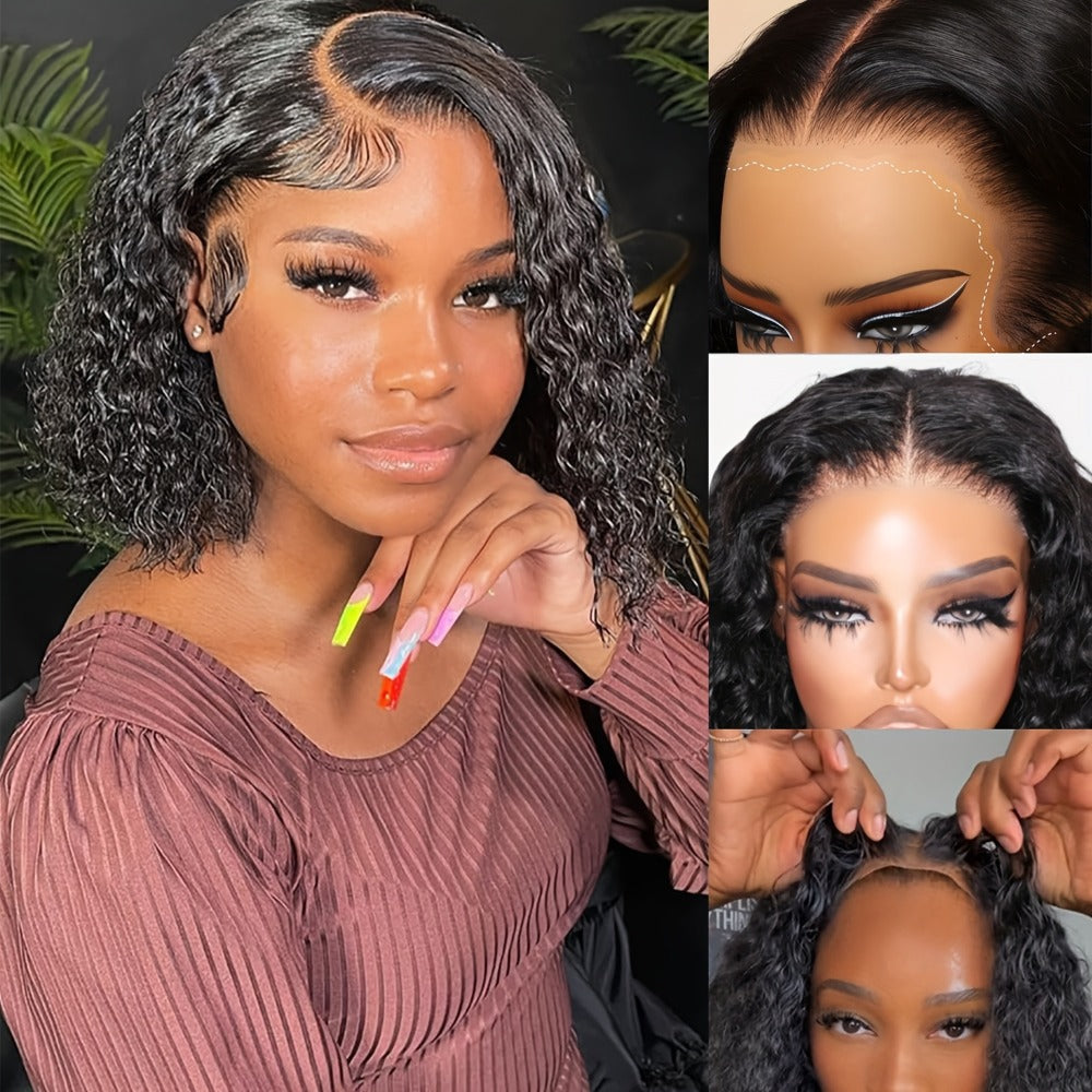 Glueless Bob Wig Human Hair 13x4 Pre Cut Lace 200% Density Wear and Go Deep Wave Body Wave Pre Plucked Bye Bye Knots Lace Front Wig for Black Women 8-40 Inch - product image 2