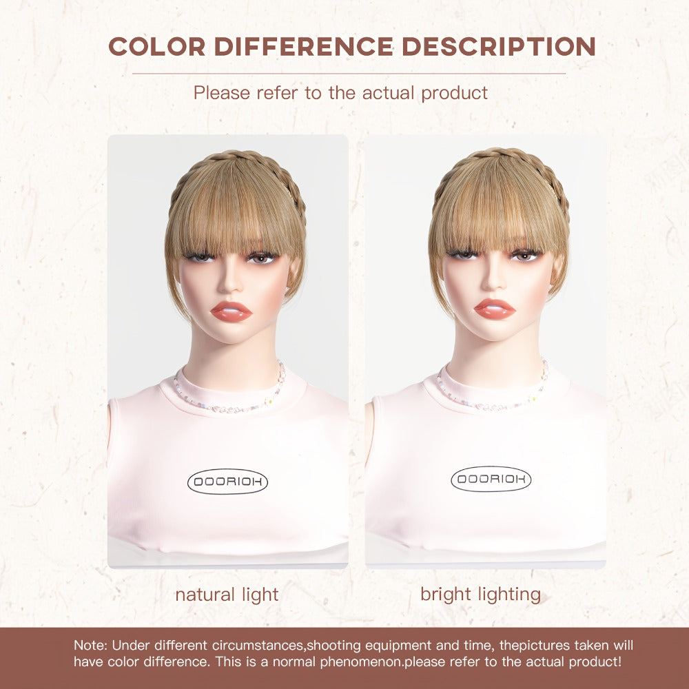 Headband Hair Extension with Bangs Synthetic — Women's Clip-On Fringe, 4 Colors: Black, Reddish Brown, Light Brown, Khaki, 4 Inch, Cosplay, Halloween & Party - product image 9