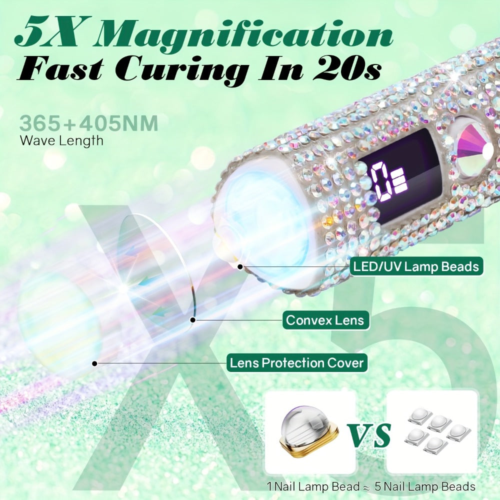 Handheld LED Nail Lamp USB Rechargeable with LCD Display Quick-Dry Gel Polish Curer - Portable Nail Dryer for Fingers & Toes Home Salon Manicure Pedicure, Silvery Diamond Design fo - product image 3