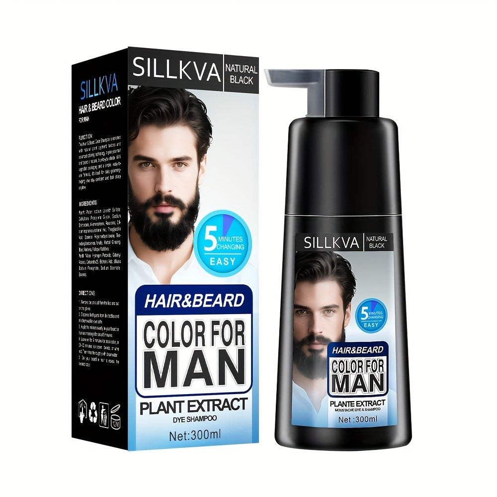 Men's 3-in-1 Black Hair & Beard Dye Shampoo — 8-Minute Gray Coverage, Ammonia-Free Long-Lasting Natural Color, Shampoo + Hair Dye + Beard Dye in One Step, All Hair Types, 10 oz, 1  - product image 5