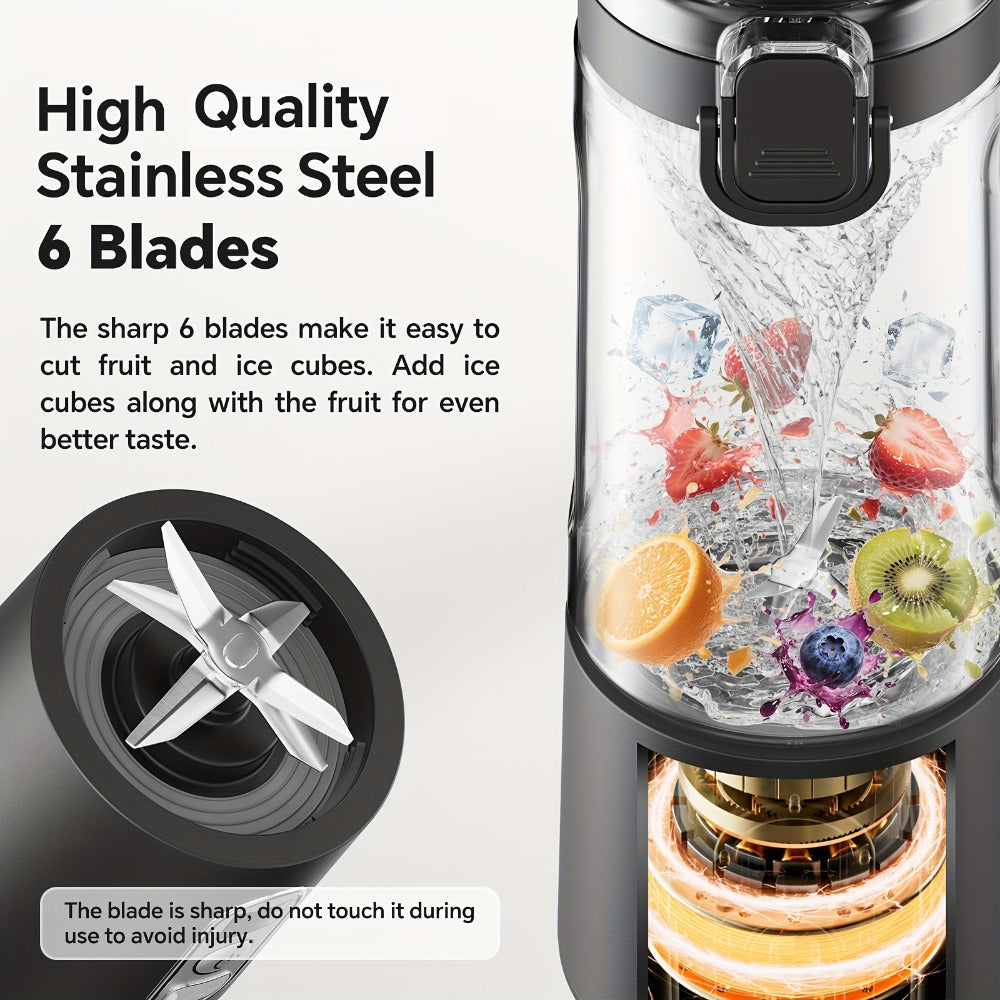 Portable Smoothie Blender USB-C Fast Charge 6-Blade Stainless Steel – Digital Timer Battery Display High-Speed Ice Crush No-Spill Lid | Protein Shake Gym Travel Blender in Black Pi - product image 18
