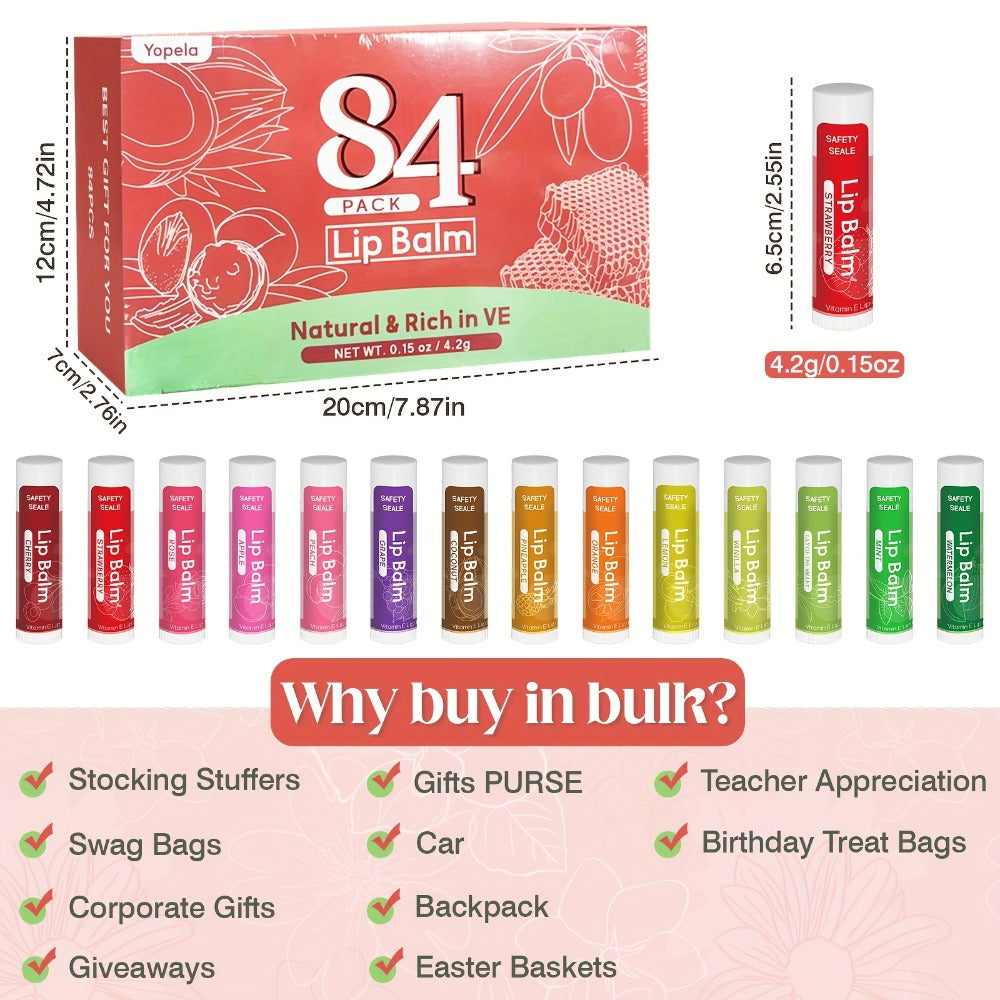 Bulk Lip Balm Set 84 Pcs 14 Assorted Flavors Moisturizing Mini Lipstick Natural Luster Finish – Party Favors for Wedding Bridesmaids Graduation Baby Shower Birthday Events Gift - product image 3