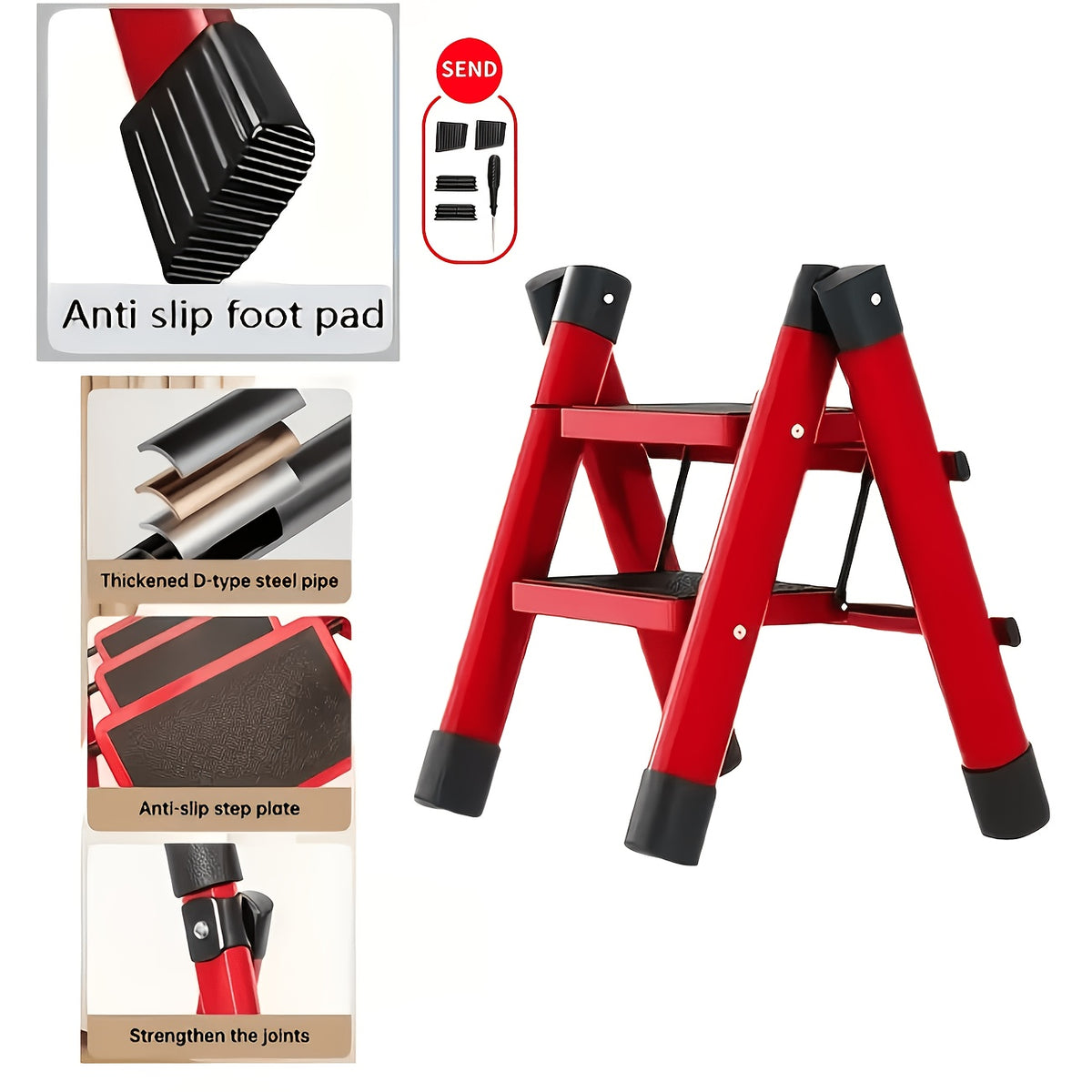 Folding Ladder, 2/3/4/5-Step Ladder, With A Weight Capacity Of 500 Lbs, Anti-Slip Wide Pedals With Safety Locks, Rust-Resistant Material, Suitable For Home - product image 7